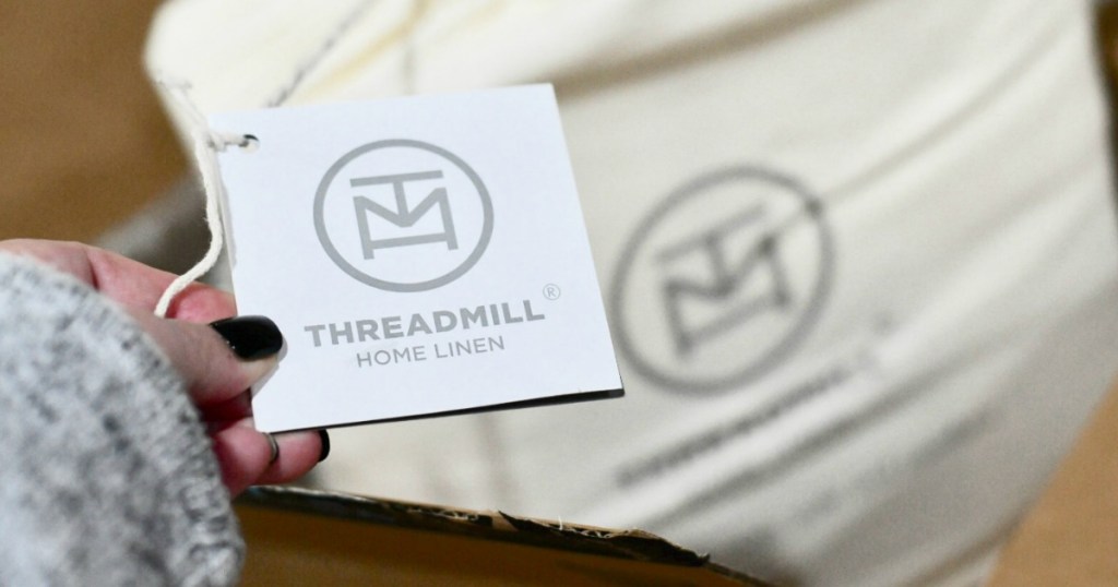 holding Threadmill Home Linen cotton sheets tag 