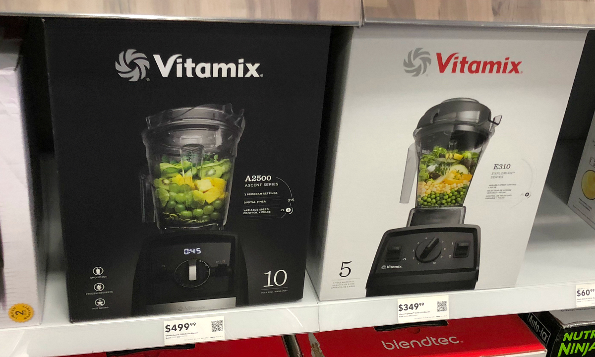 Vitamix Explorian blender in a box on a store shelf