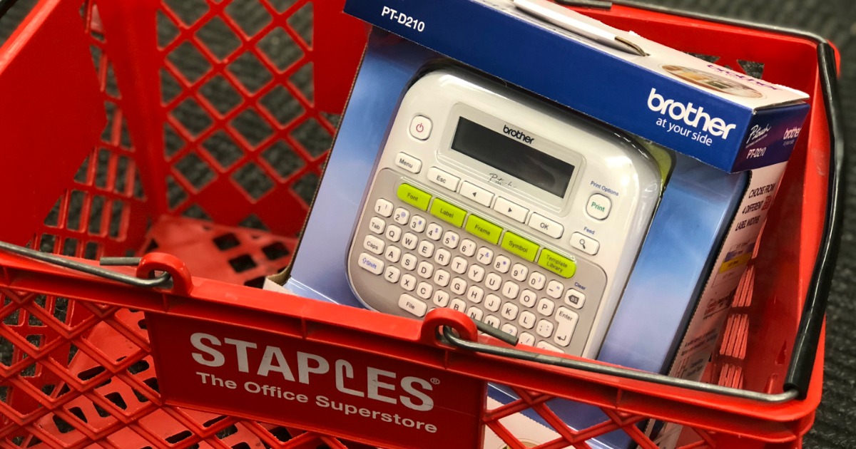 brother label maker in a Staples cart
