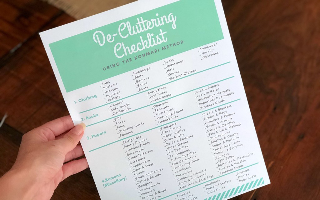 marie kondo inspired decluttering checklist print out