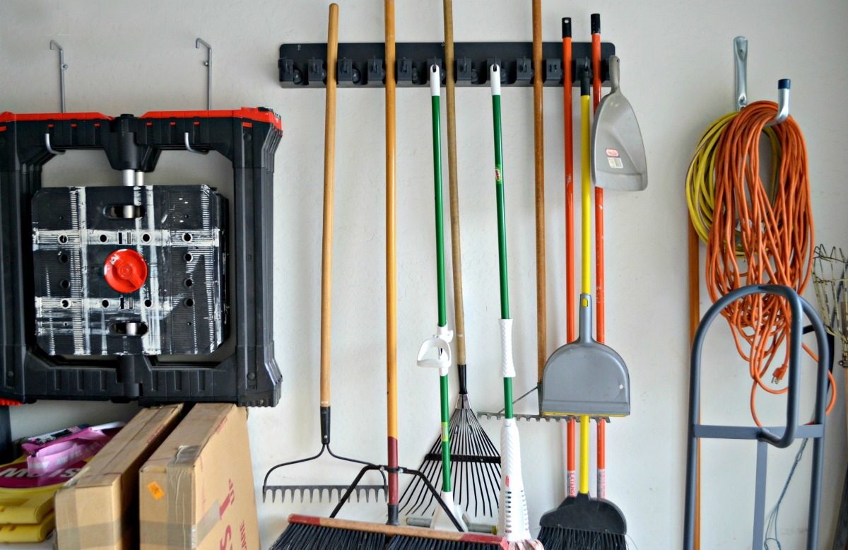 tools hanging on a garage wall