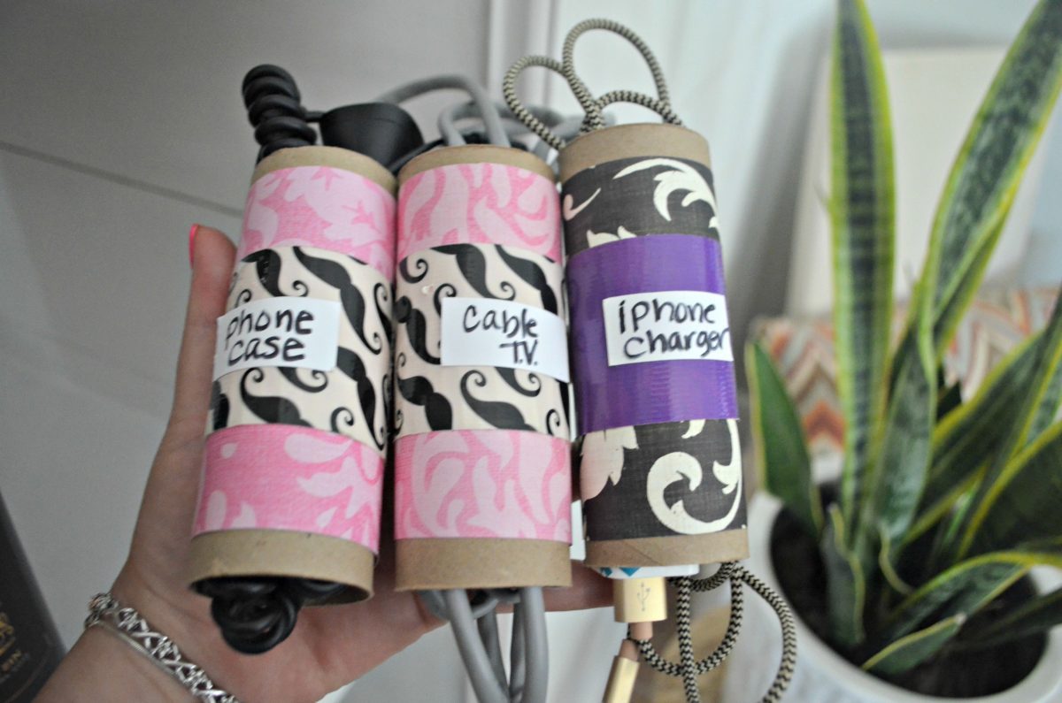 ways to repurpose trash – three toilet paper tube wire organizers