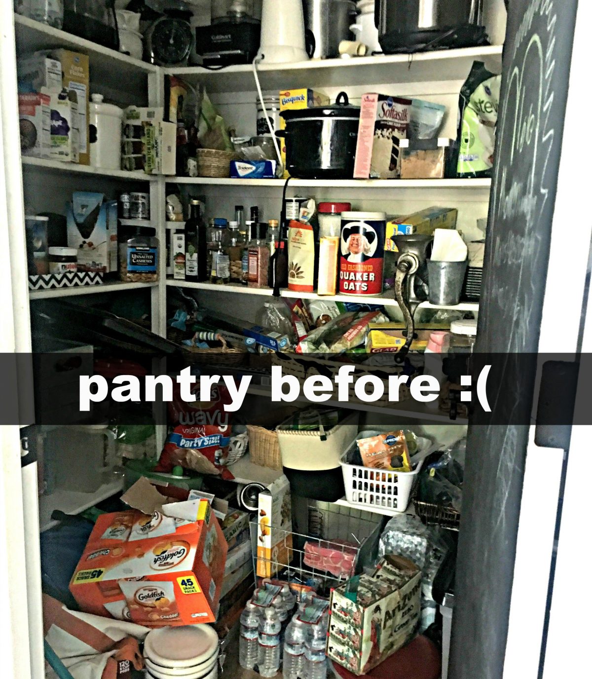 before filled walk-in pantry image with a sad emoji