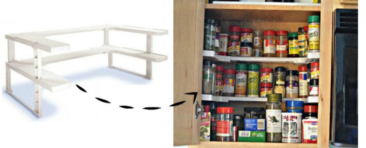 how the Spicy Shelf looks both in and out of the spice cabinet