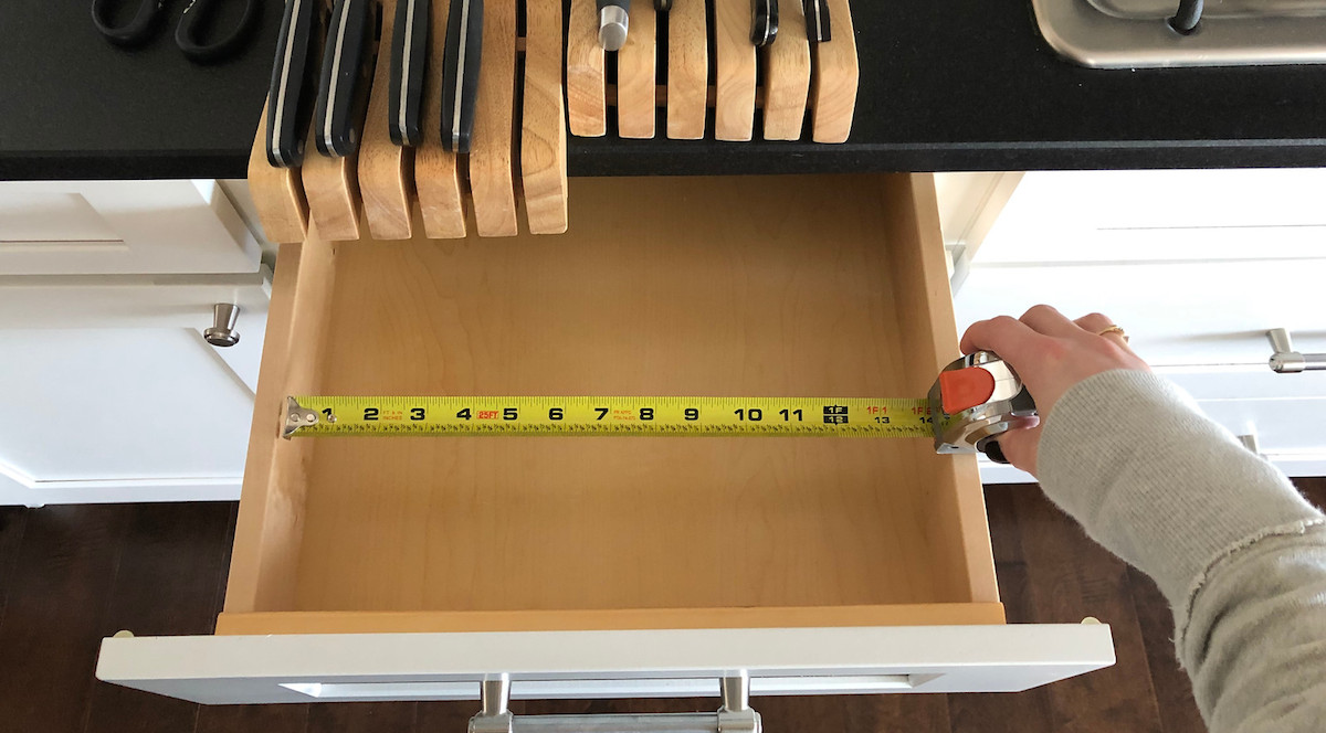measuring the width of the drawer