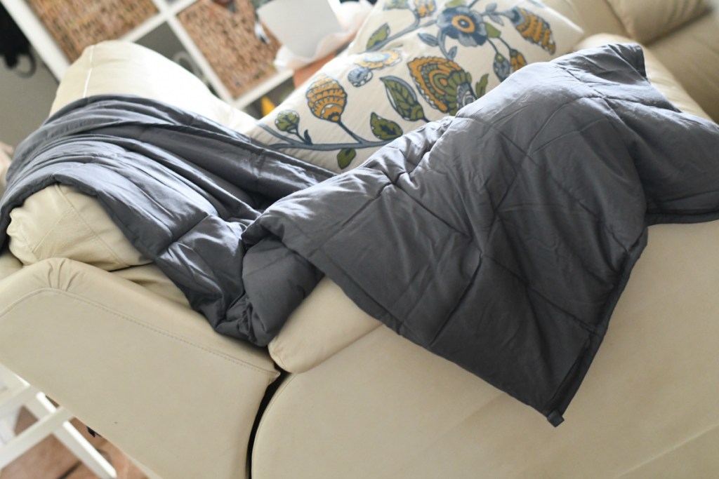 Grey Weighted Blanket on Chair