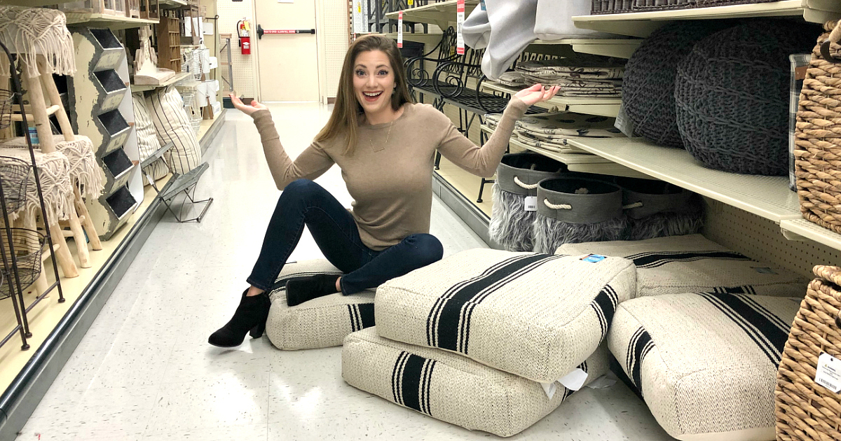 Hobby Lobby Sara sitting on throw pillows