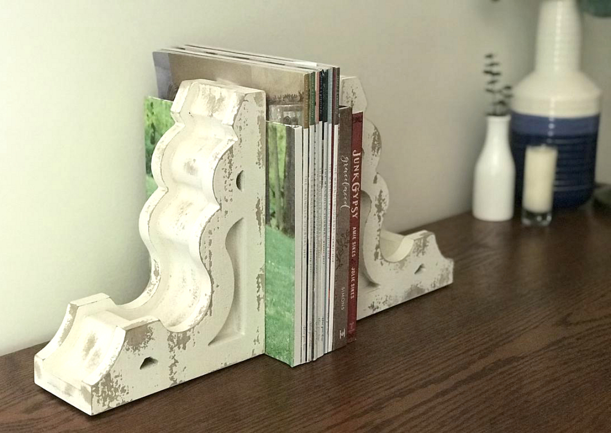 Magnolia Market corbel bookends on a bookcase