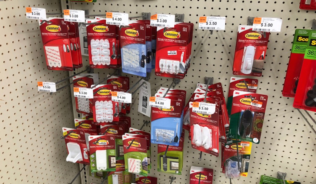 hanging command strips and hooks in store