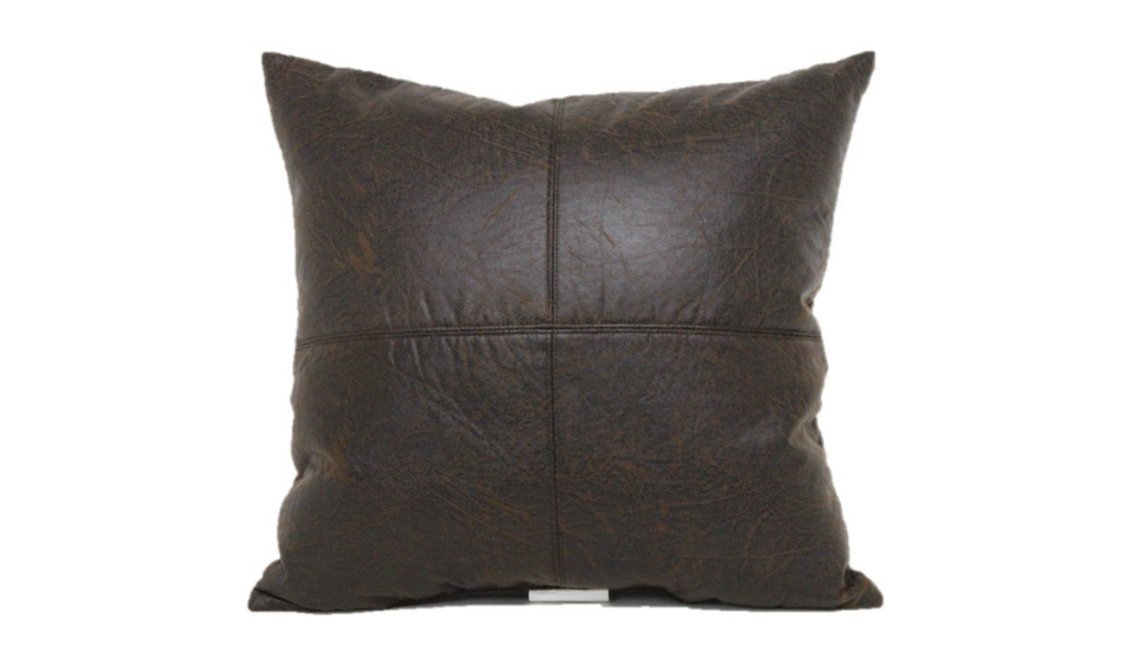 faux leather dark brown stitched throw pillow
