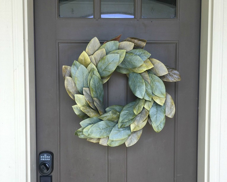 Magnolia wreath on a front door