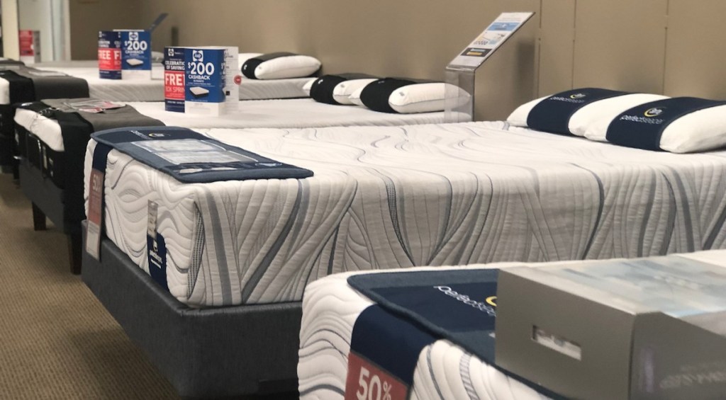 mattress store with new mattresses on display sears clearance
