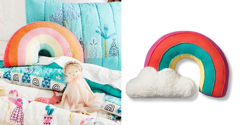 anthropologie target rainbow pillows on bed with cloud