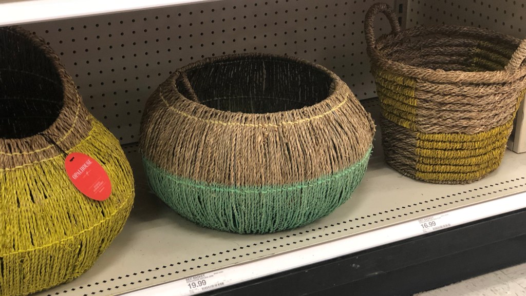 round two tone basket with green seagrass