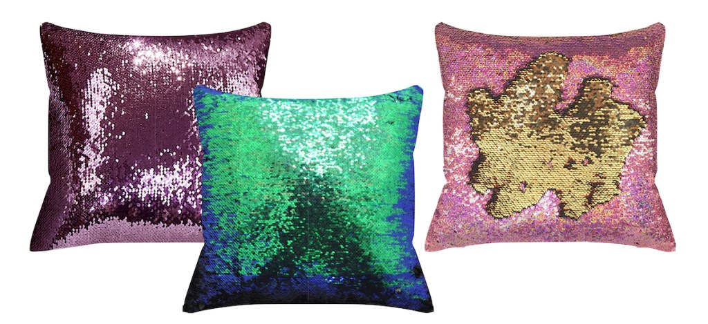 purple mermaid blue and green pink and gold sequin throw pillows 