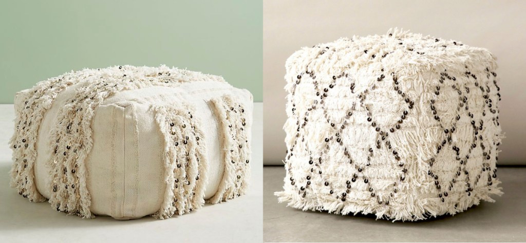 anthropologie and walmart copycat side by side moroccan wedding poufs ivory sequins