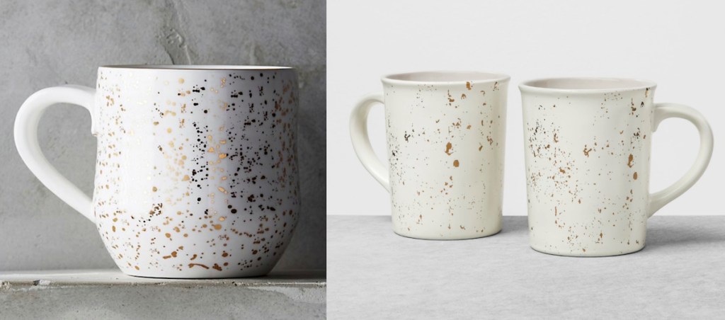 anthropologie target speckled coffee mugs ivory and cream with gold