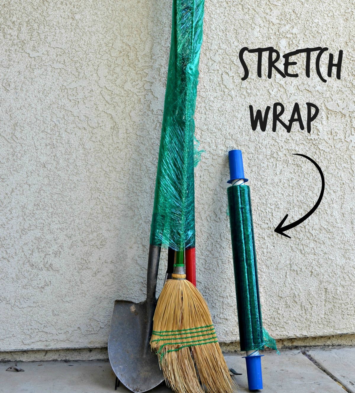 stretch wrap used around brooms and other long-handled tools