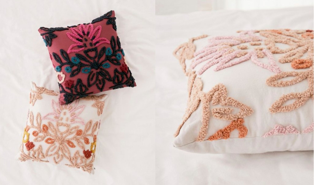 gem tone pillows embroidered floral pillows