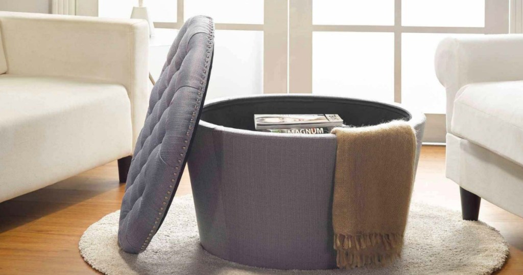 Better Homes and Gardens Round Tufted Storage Ottoman with Nailheads