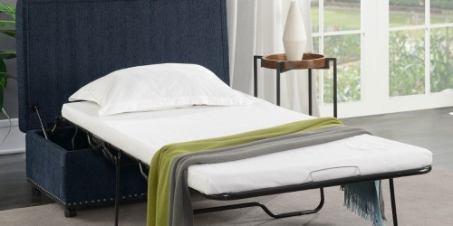 This Mainstays Pull-Out Sleeper Ottoman is Multi-Functional and Space Saving!