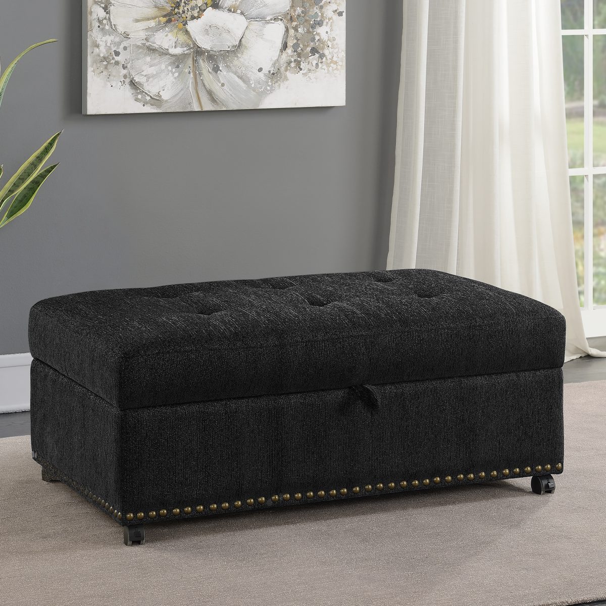  Mainstays Pull Out Sleeper Ottoman in Black 