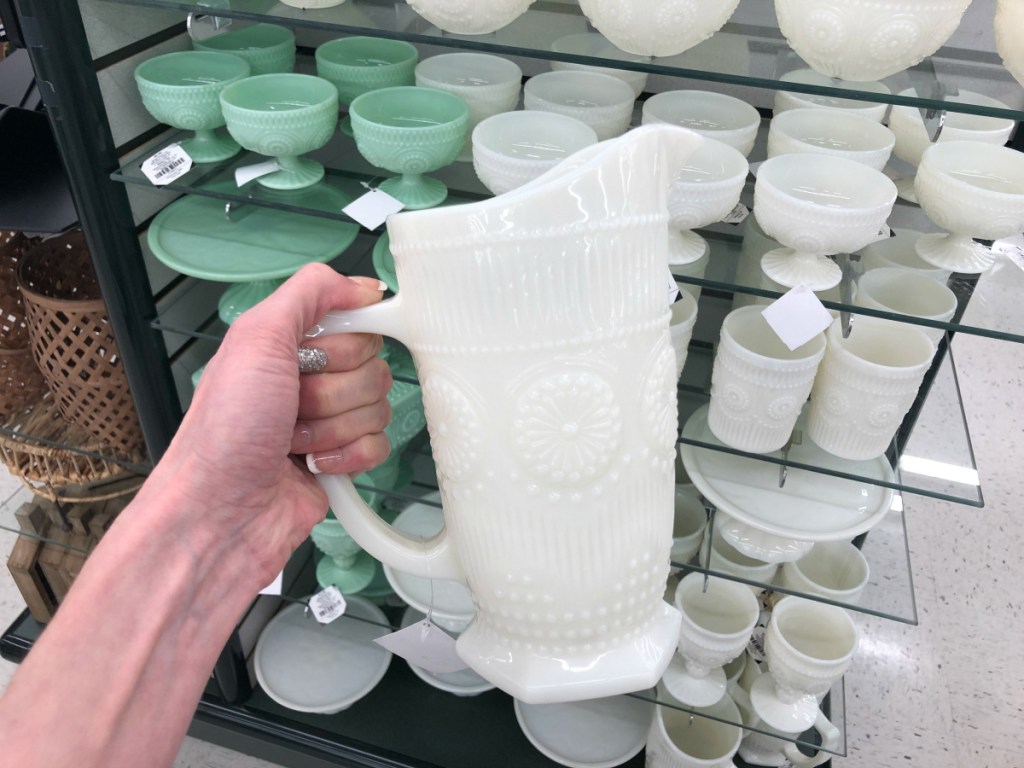 Milk glass floral pitcher Hobby Lobby