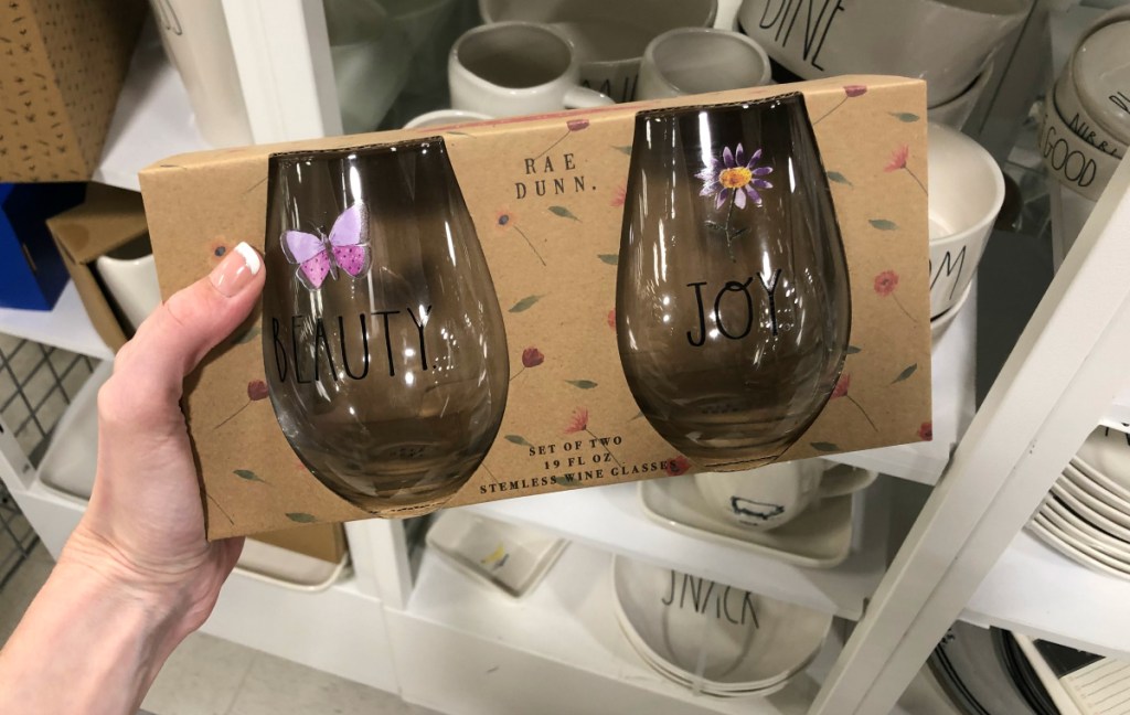 Rae Dunn wine glasses at TJ Maxx