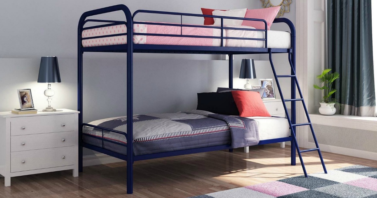 Twin Over Twin Metal Bunk Bed Frame, in Navy