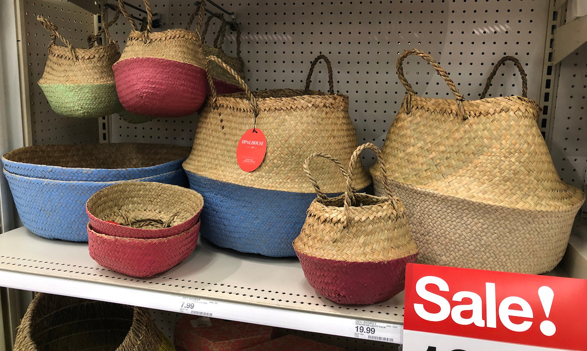 belly baskets on a shelf 