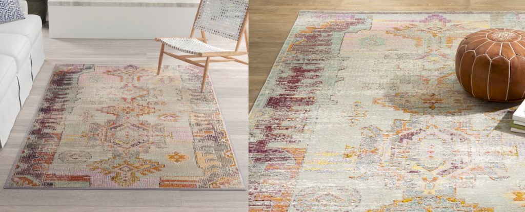 global style rug side by side photos sitting on light wood floor