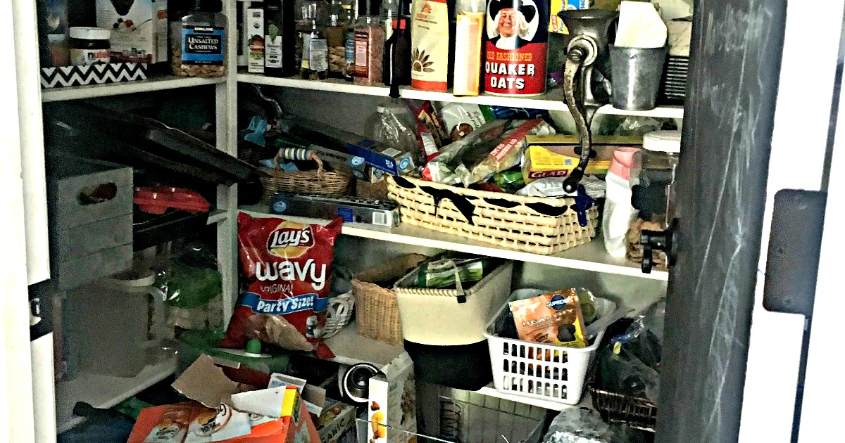 messy pantry before organizing