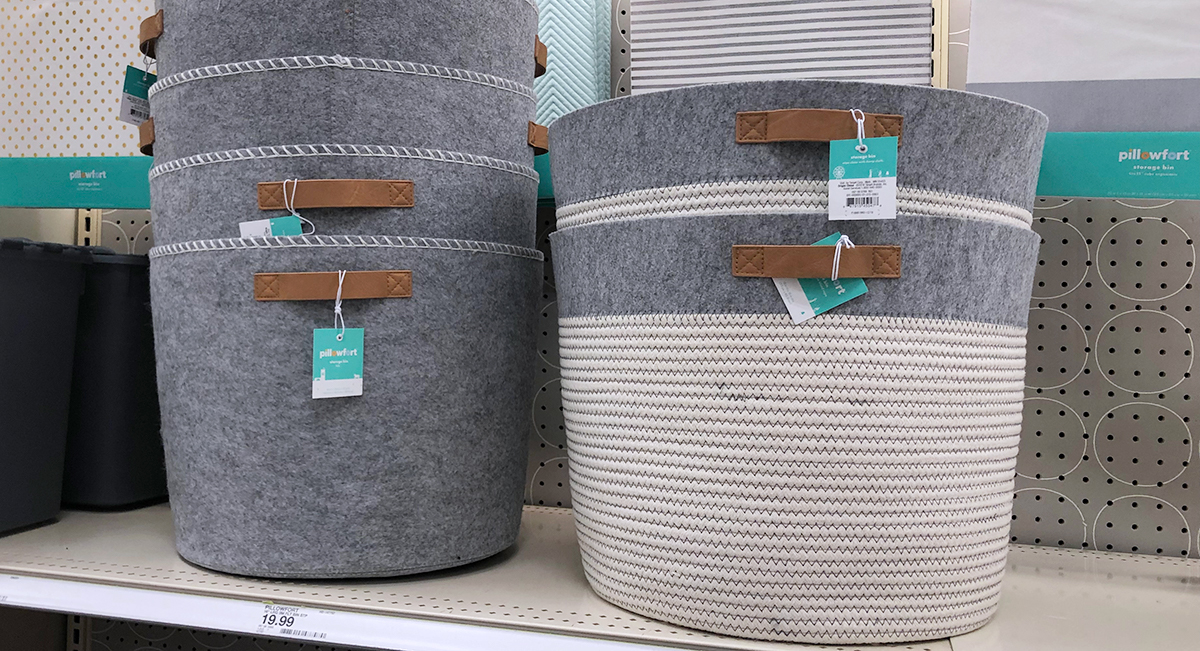 grown up Pillowfort items — felt and fabric storage baskets