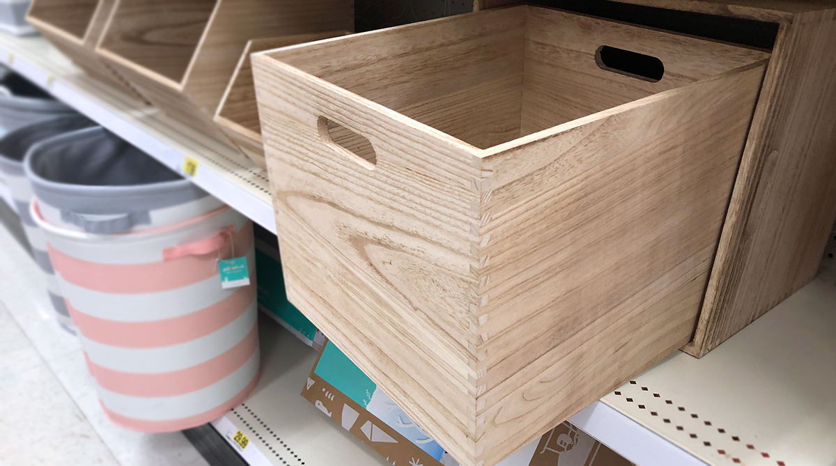 grown up Pillowfort items — large wooden storage bin