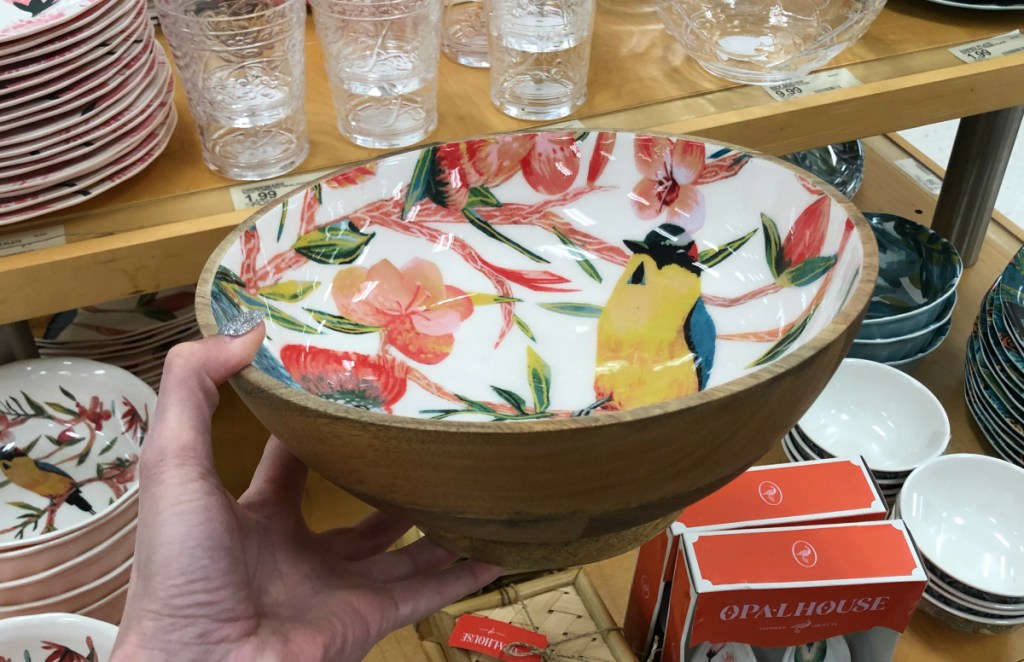 Opalhouse 64oz Mango Wood Bird Print Serving Bowl