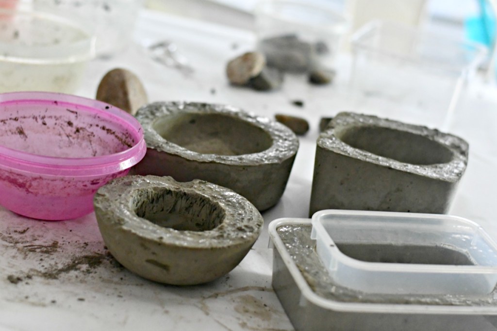 showing the process of making cement planters