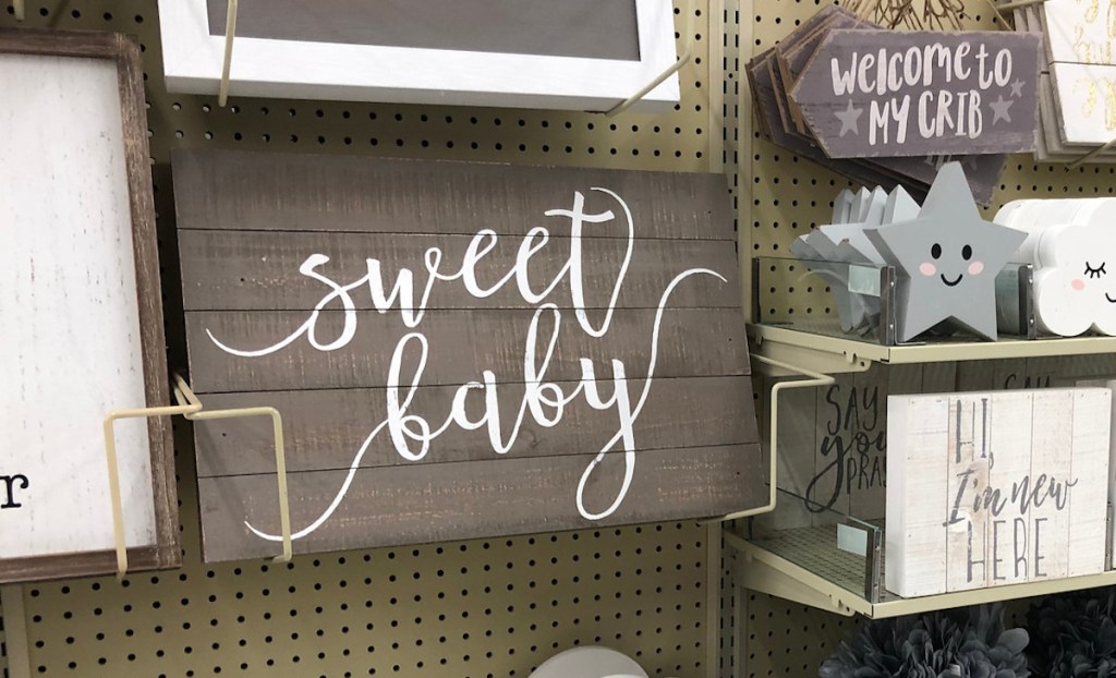 sweet baby white calligraphy painted on wood pallet wall decor