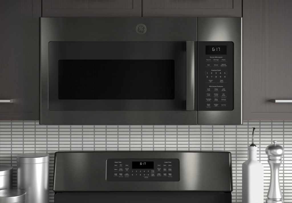GE 1.7-cu ft Over-the-Range Black Stainless Microwave with Sensor Cooking