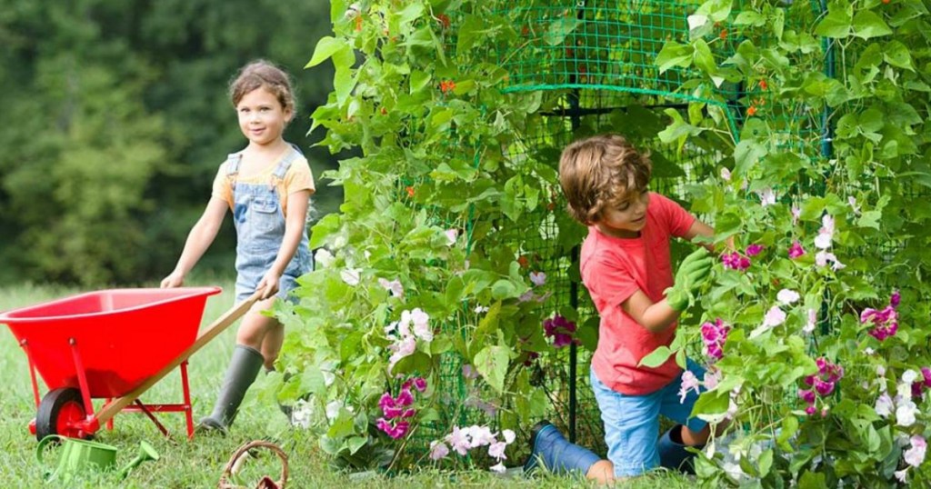 Kids playing in their garden fort 