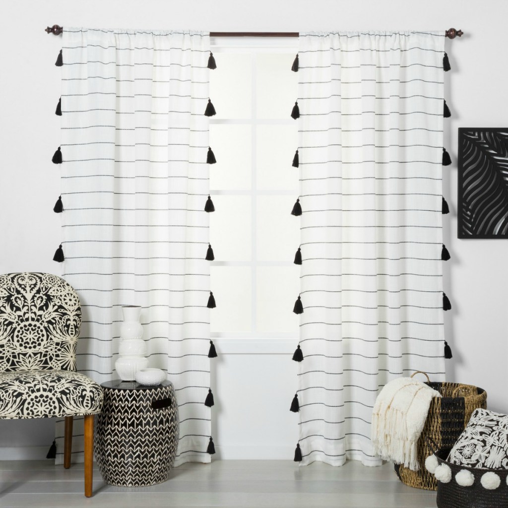 Opalhouse Contrast Stripe Light Filtering Curtain Panel with Tassels