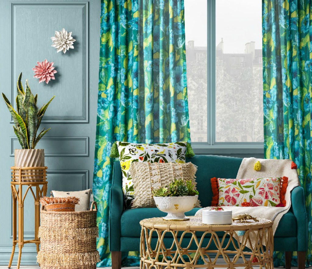 Opalhouse Indochic Floral Sheer Curtain Panel - Bluff Green