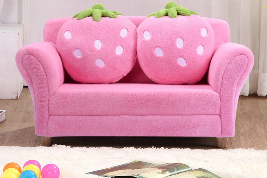 Toddler Sofa with 2 Strawberry Cushion Pillows
