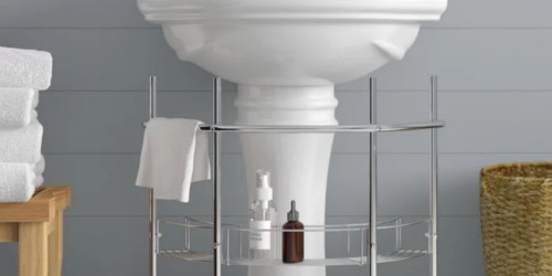 Clever Product to Add Extra Storage to a Pedestal Sink