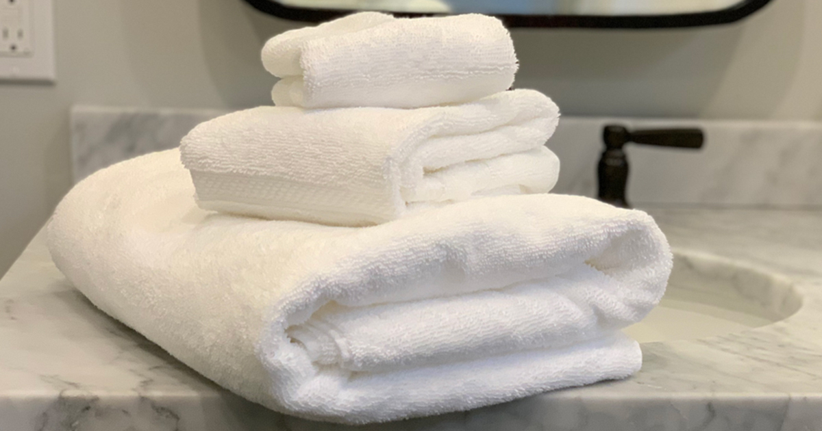 a set of charter club towels on a bathroom counter
