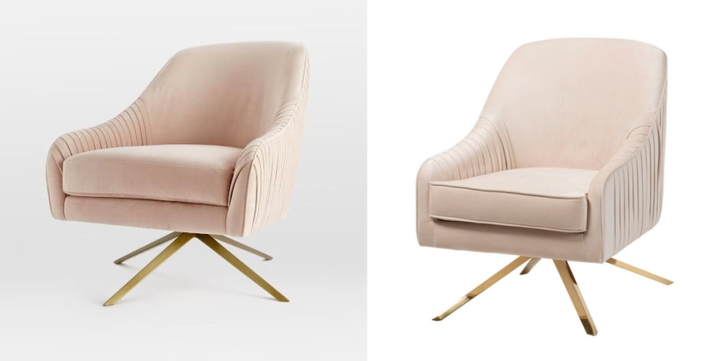 stock photo comparison of two light pink blush swivel chair