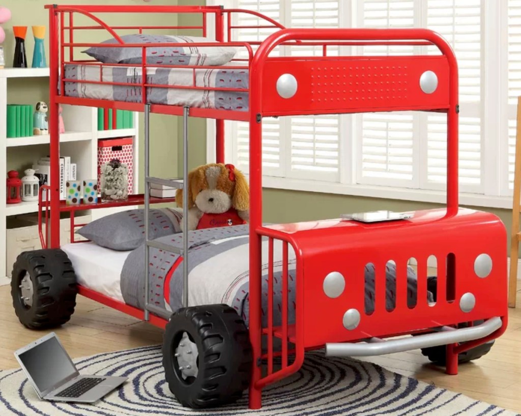 kids red truck shaped metal bunk bed