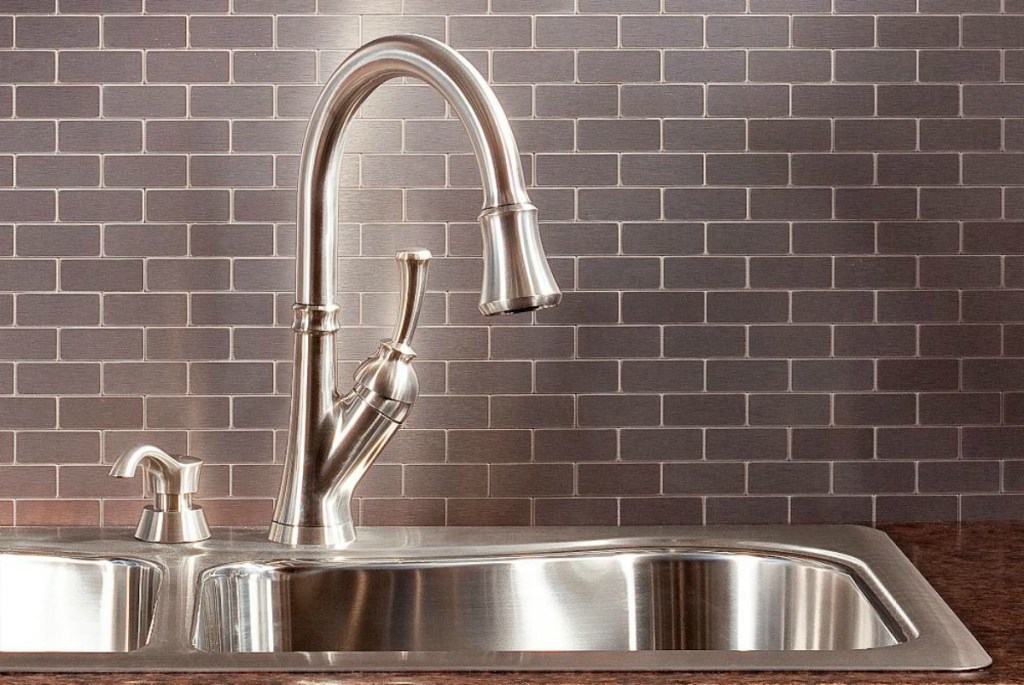 Aspect Subway Brushed Stainless Metal Peel and Stick Wall Tile Backsplash