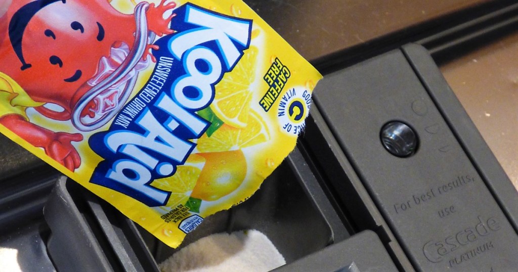 lemonade Kool-Aid in a dishwasher detergent well