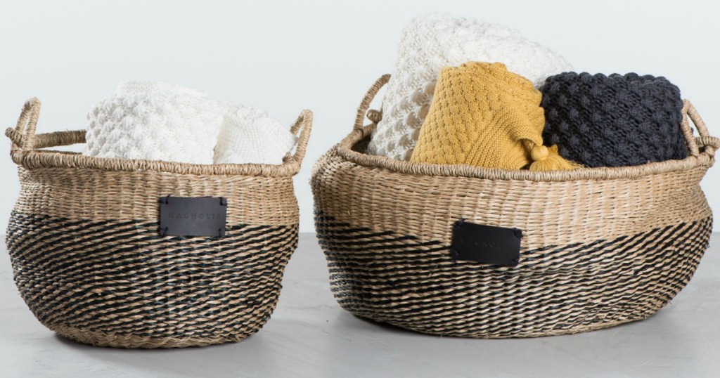 Magnolia baskets filled with towels