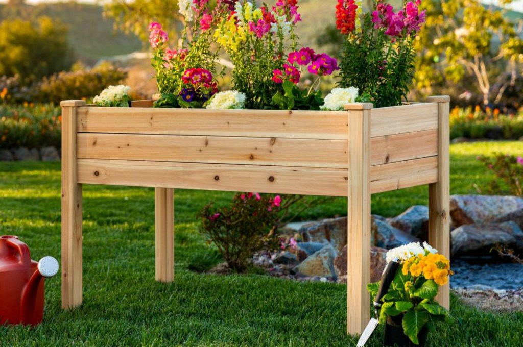 Raised Rectangular Wood Garden Bed Planter Stand